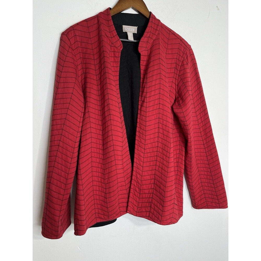 Chico's Red chevron contrast stitch top 2  L Blazer Jacket  (11)